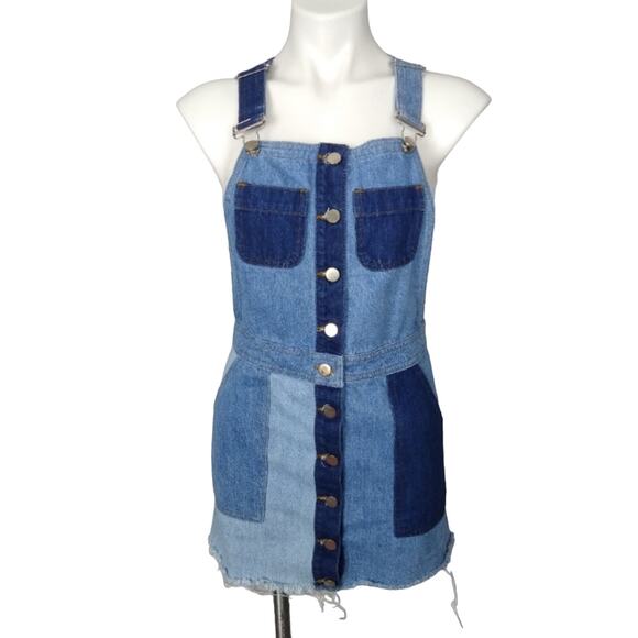ASOS Denim Patchwork Mini Jumper Overall Dress Size 4 - Picture 1 of 15